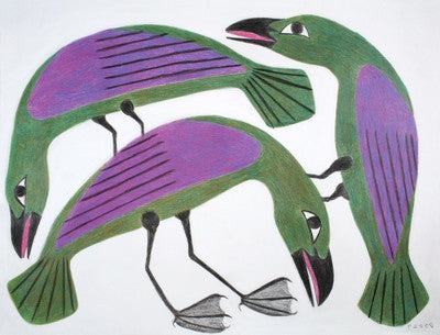 Untitled (Three Green & Purple Birds)
