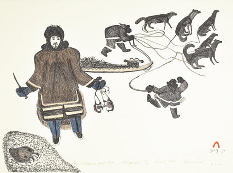 Inuit Trappers And Dogs by Oshoochiak Pudlat 