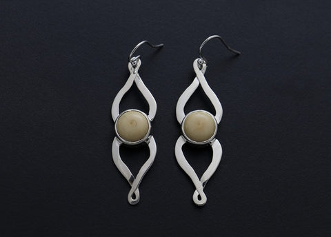 Silver, Narwhal Tusk Narwhal Ivory Earrings by Lavinia Van Heuvelen Inuit Artist from Rankin Inlet