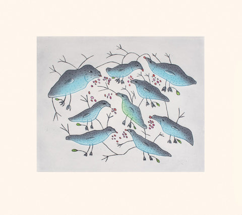 Birds Eating Berries by Malaija Pootoogook