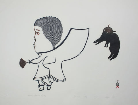 Woman Followed by Dog