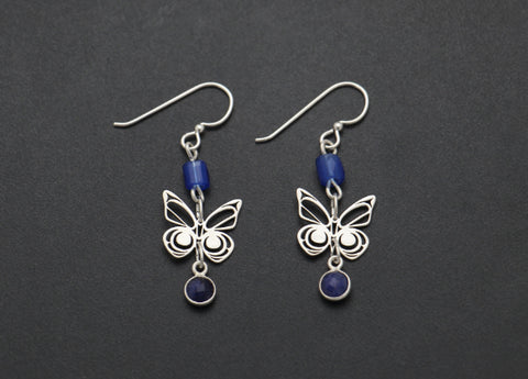 Butterflies Earrings with Beads & Sapphire