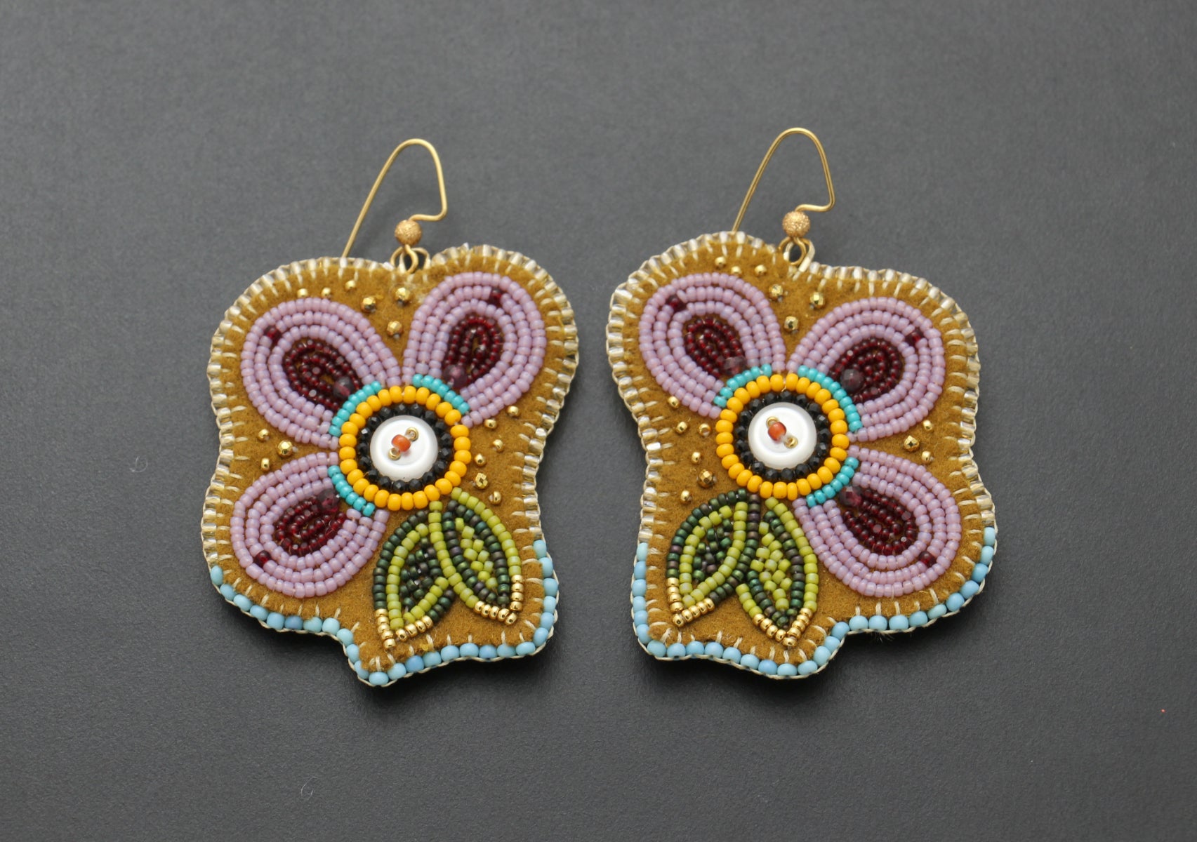 Burgundy Small Floral Drop Earrings by Heather Dickson