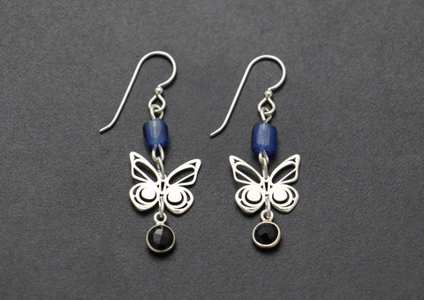 Butterfly Earrings with Black Onyx & Beads