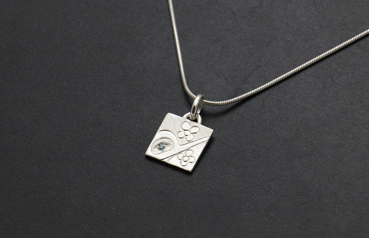 Hummingbird Square Pendant with Blue Topaz by Hollie Bear Bartlett