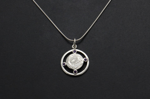 Bear Compass Pendant with Amethyst