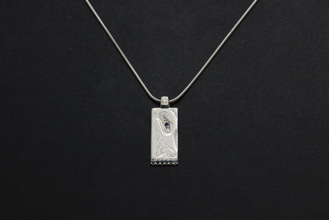 Rectangle Wolf Pendant with Blue Topaz and Sapphire