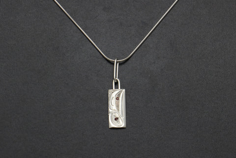 Low Dome Raven Pendant with Garnet