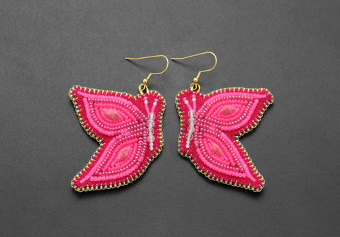 Butterfly Beaded Earrings (Pink)