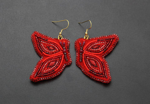 Butterfly Beaded Earrings (Red)