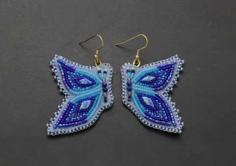 Butterfly Beaded Earrings (Blue)