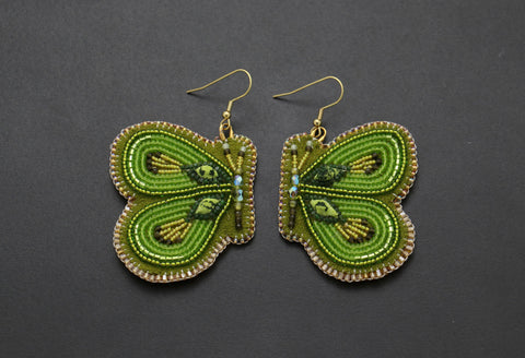 Butterfly Beaded Earrings (Green)