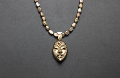 Bronze Seer Portrait Mask with Necklace