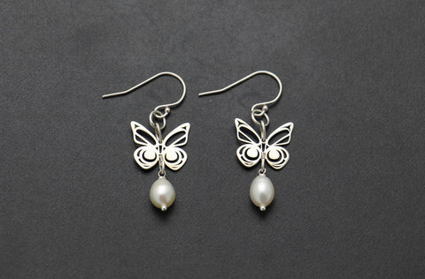 Small Butterfly Earrings with Pearl