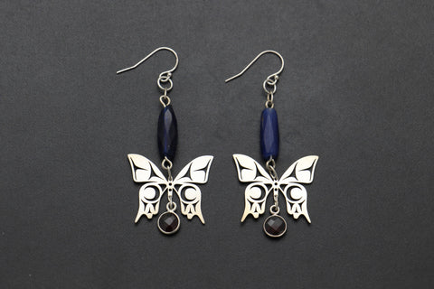 Butterfly Earrings with 80’s Russian Blue Stone and Garnet