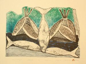 beluga tent Itsa & Qilalugait (SEALSKIN Tent & Beluga Whales) by Mayoreak Ashoona