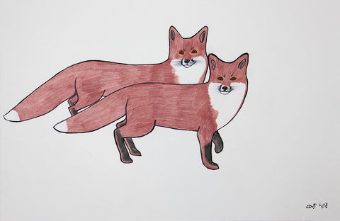 Untitled (Two Foxes) by Pauojoungie Saggiak 225 Artist from Cape Dorset, 2015