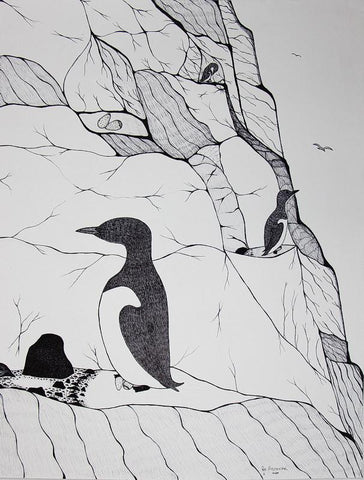 Untitled (Penguin On The Cliff) by Pee Ashevak 300 Artist from Cape Dorset, 2016