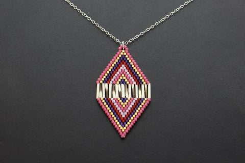 Diamond-Shaped Necklace (Red & Purple)
