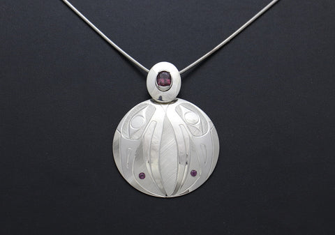 Raven Pendant with Rhodolite Garnet