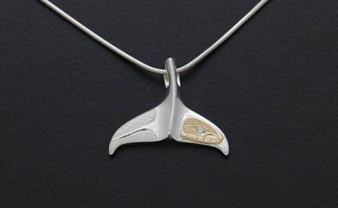 Whale Tail Pendant with Gold overlay and Diamond