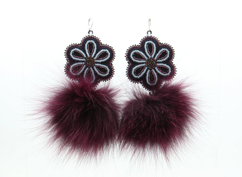 Beaded Earrings with Fur (Purple)